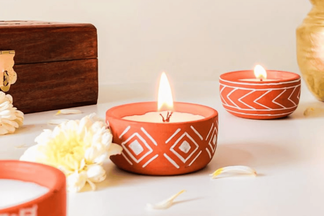Wax Filled Clay Diyas