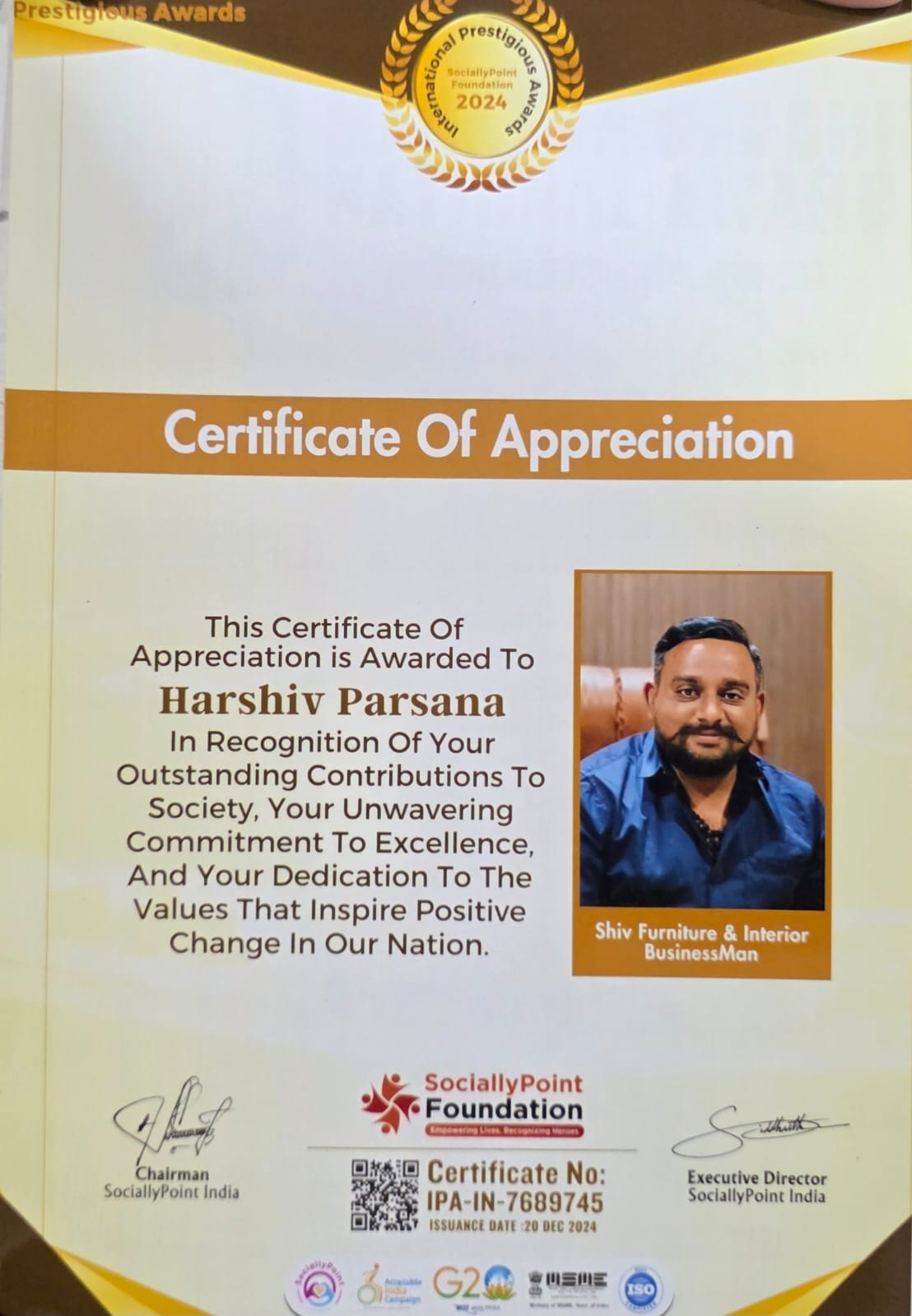 Certificate Of Appreciation