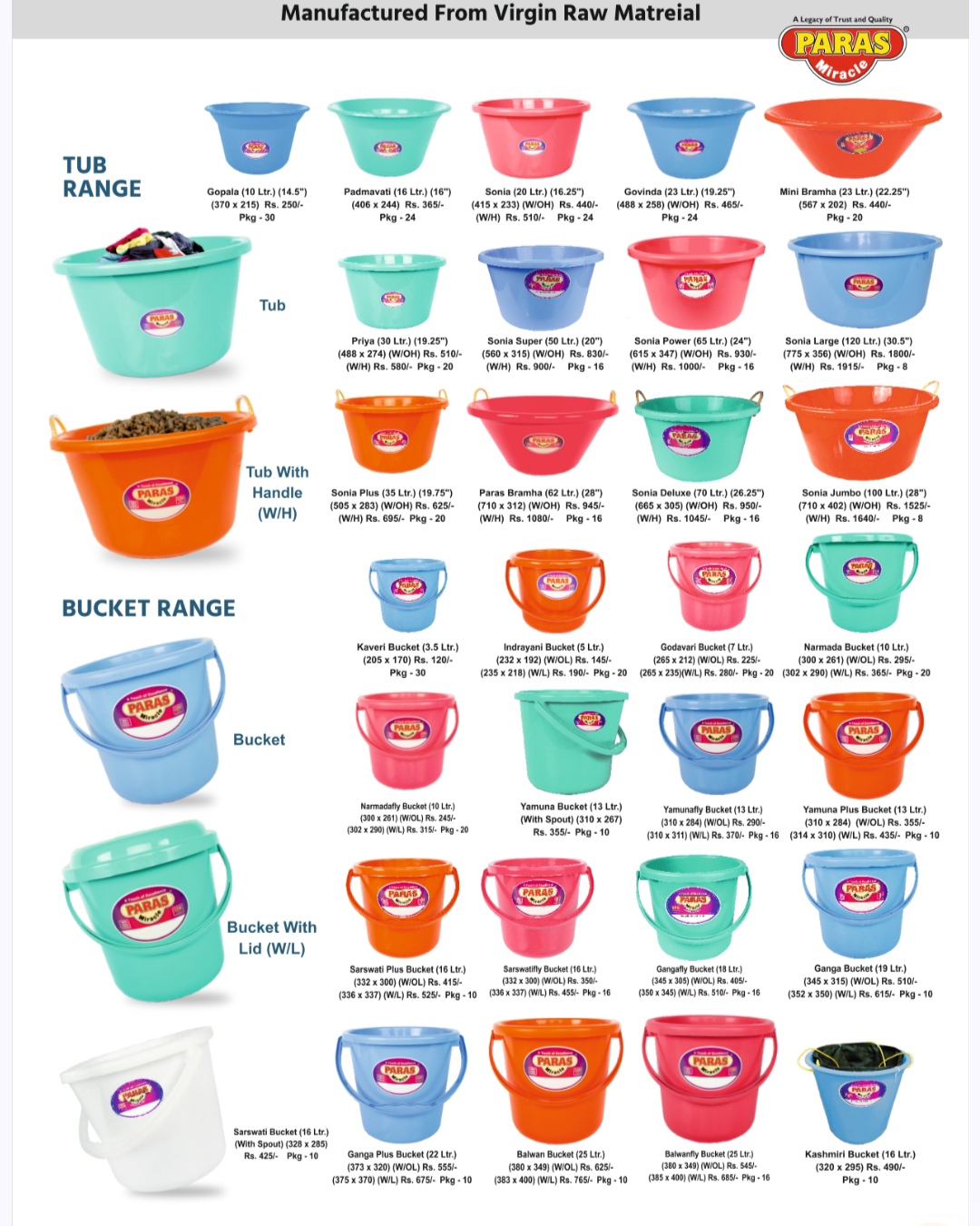 Paras miracle bucket 100 % vergin plastic